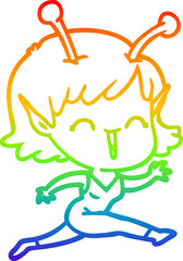 rainbow gradient line drawing cartoon alien girl laughing