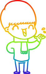 rainbow gradient line drawing happy cartoon boy
