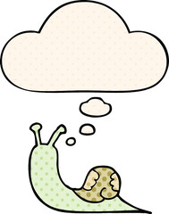 cartoon snail and thought bubble in comic book style