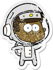 distressed sticker of a happy astronaut cartoon