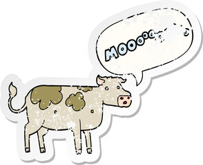 cartoon cow and speech bubble distressed sticker
