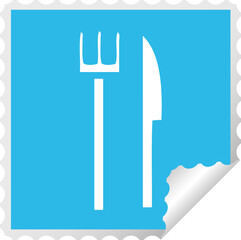 square peeling sticker cartoon knife and fork