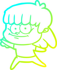 cold gradient line drawing cartoon smiling woman