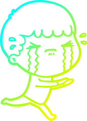 cold gradient line drawing cartoon man crying