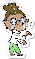 Fototapeta premium distressed sticker of a cartoon crying woman wearing spectacles