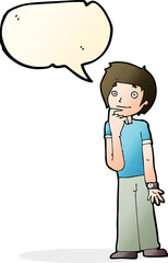 cartoon boy wondering with speech bubble