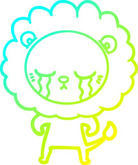 cold gradient line drawing crying cartoon lion