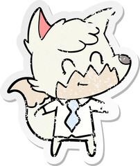 distressed sticker of a cartoon happy fox