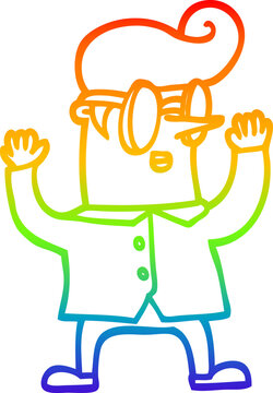 recommend clip art: rainbow gradient line drawing cartoon nerd man