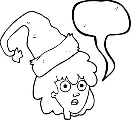 speech bubble cartoon woman with santa hat