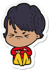 sticker of a cartoon frustrated woman