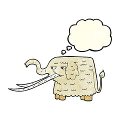 cartoon woolly mammoth with thought bubble - obrazy, fototapety, plakaty