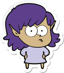 sticker of a cartoon elf girl staring