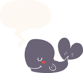 cartoon whale and speech bubble in retro style