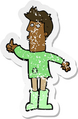 retro distressed sticker of a cartoon poor man