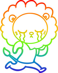 rainbow gradient line drawing crying cartoon lion
