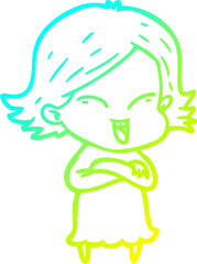 cold gradient line drawing happy cartoon girl