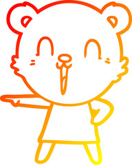 warm gradient line drawing happy cartoon bear pointing