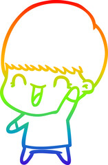 rainbow gradient line drawing happy cartoon boy
