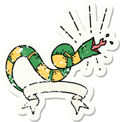 grunge sticker of tattoo style hissing snake