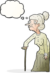 cartoon old woman with thought bubble