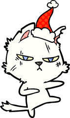 Fototapeta premium tough comic book style illustration of a cat wearing santa hat