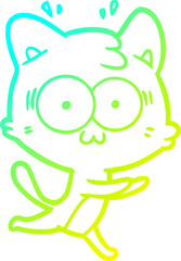 cold gradient line drawing cartoon surprised cat running