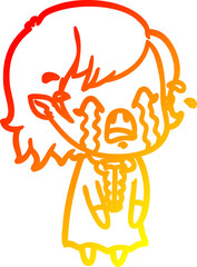 warm gradient line drawing cartoon crying vampire girl