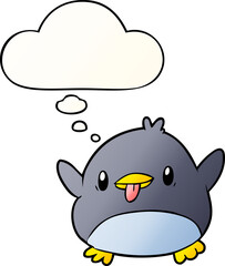 cute cartoon penguin and thought bubble in smooth gradient style