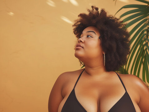 Beautiful plus size black woman in bikini