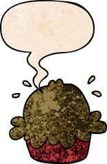 cute cartoon pie and speech bubble in retro texture style
