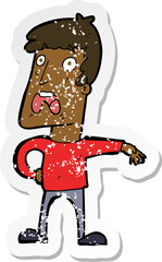 retro distressed sticker of a cartoon complaining man