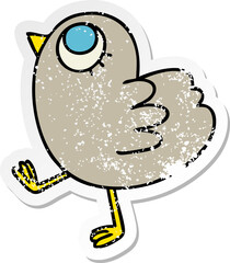 distressed sticker of a quirky hand drawn cartoon yellow bird