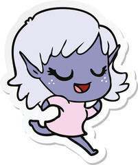 sticker of a happy cartoon elf girl running