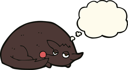 cartoon curled up dog with thought bubble