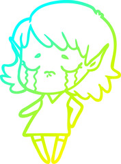 cold gradient line drawing crying cartoon elf girl
