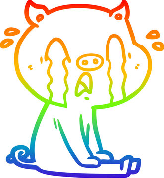 recommend clip art: rainbow gradient line drawing crying pig cartoon