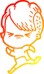 warm gradient line drawing cartoon annoyed hipster girl