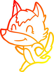 warm gradient line drawing friendly cartoon wolf running