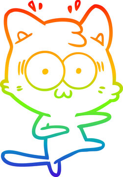 recommend clip art: rainbow gradient line drawing cartoon surprised cat