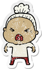 Fototapeta premium distressed sticker of a cartoon angry old woman