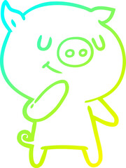 cold gradient line drawing happy cartoon pig