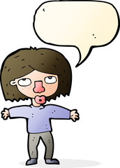 cartoon girl looking upwards with speech bubble