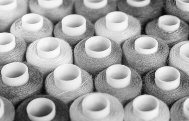 Plastic spools of thread for a sewing machine, black and white.