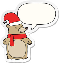 cartoon christmas bear and speech bubble sticker