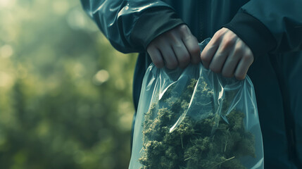 Person Holding a Bag of Marijuana