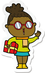 sticker of a cartoon woman wearing spectacles