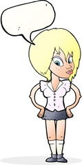 cartoon woman with hands on hips with speech bubble