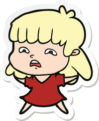 sticker of a cartoon worried woman