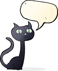 cartoon black cat with speech bubble